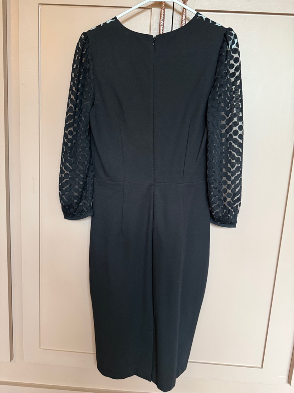 Boden Black Sheath Dress with Polka Mesh Sleeves (8R) - Picture 6 of 8